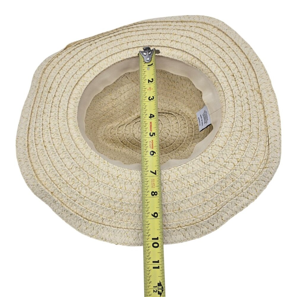 Women's Paper Straw Sun Hat Wide Brim Beach Vacation Floppy Hat with Cowrie - Picture 5 of 5
